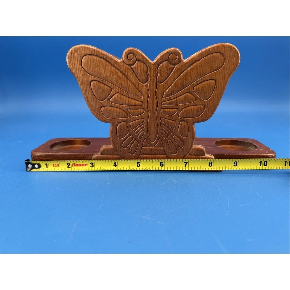 Vintage MCM Wooden Butterfly Napkin and Salt & Pepper Shaker Holder No Shakers